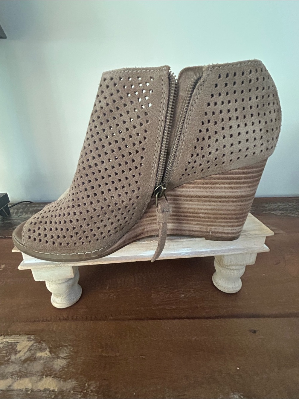 Lucky Brand Taupe Perforated Wedge Ankle Booties